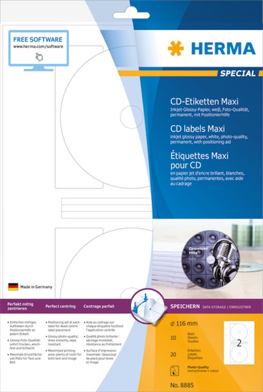 SPECIAL CD-label inkjet, glossy 10 ark, Ø116 maxi (20 stk)