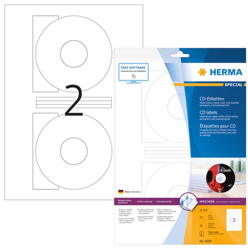 SPECIAL CD-label inkjet, glossy 10 ark, Ø116 (20 stk)