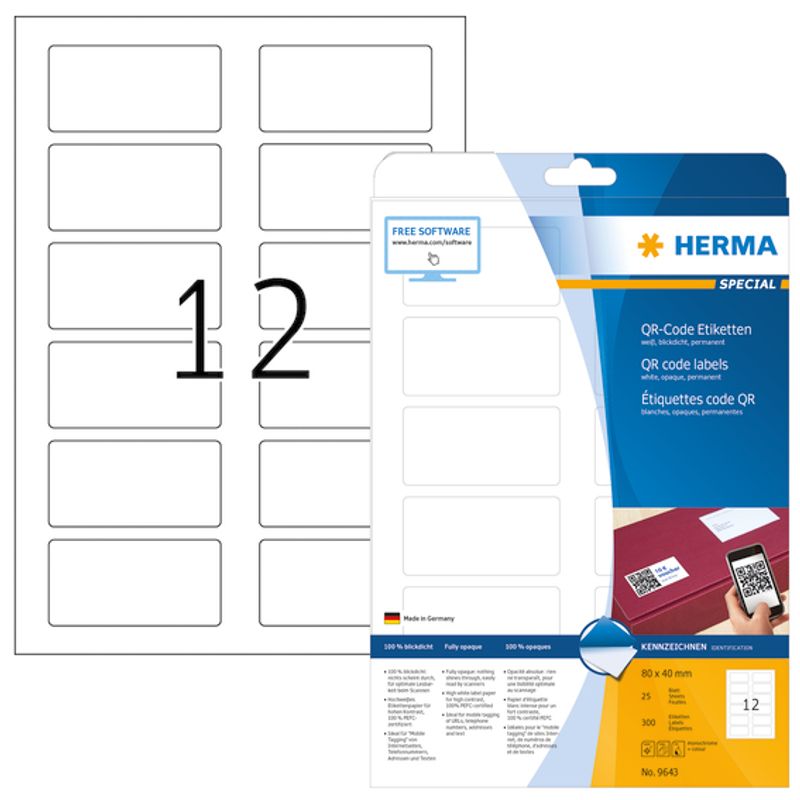 SPECIAL QR-kode etiketter 80x40 mm, opak, 25 ark (300 stk)